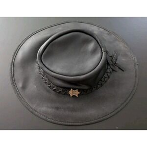 BC Hats Black Leather Australian Steer Hide Western Hat Small Cowboy Farmer
